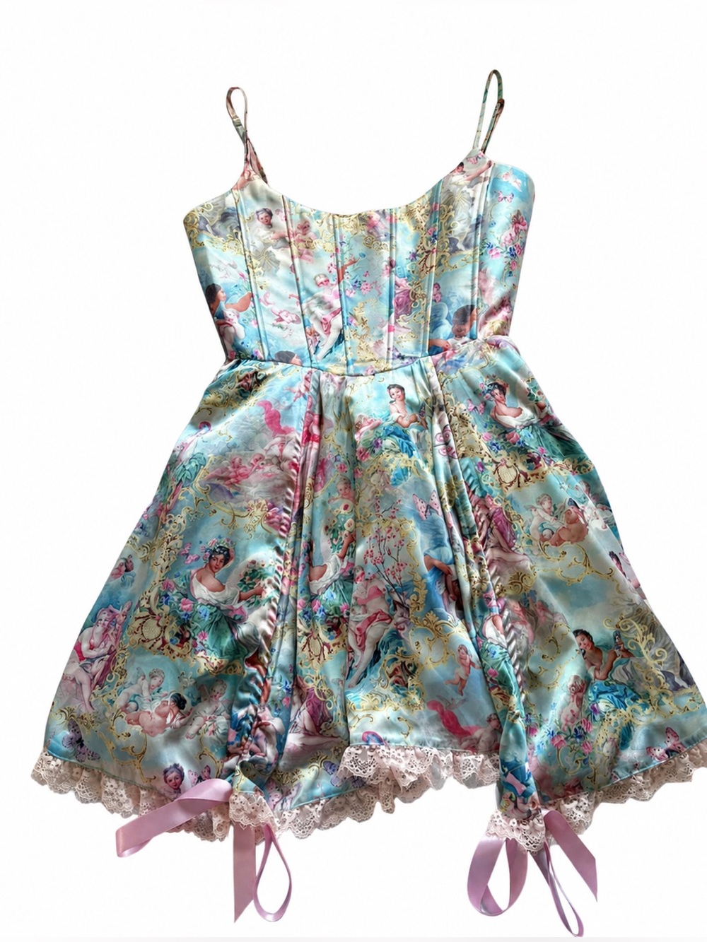 Sugar Thrillz Rococo Cherub Corset Satin Mini Dress Blue - Small